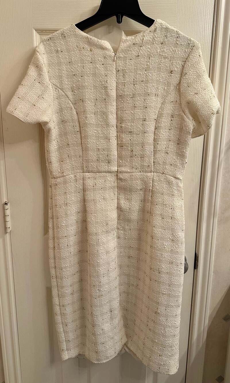 MOTF Cream Metallic Tweed Short Sleeve Sheath Dress with Floral Appliqué - Picture 2 of 4